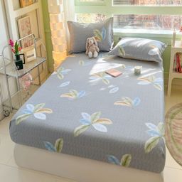JC HOME Grey & Blue Floral Pure Cotton 220 TC Queen Bedsheet Set3.81 m x 5.08 m-image-12