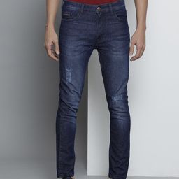 The Indian Garage Co Men Navy Blue Slim Fit Low Distress Light Fade Stretchable Jeans-image-67