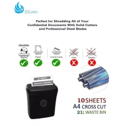 Elcons Paper Shredder 10 Sheets Capacity with CD and Credit Card Shredder and 22 L Basket Bin Cross Cut Shred Type, 1012cd image 3