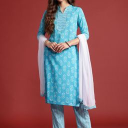 Anouk Floral Print Pure Cotton Kurta with Trousers & Dupatta-20
