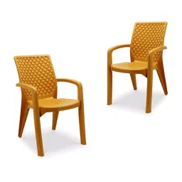 Maharaja Vintage Arm Rest Plastic Chair Amber Gold for Home, Office (Set of 2)-picture-3