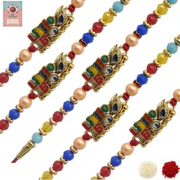 MEIRA JEWELLERY Set Of 5 Rakhi With Roli Chawal & Greetings Card Set-picture-14