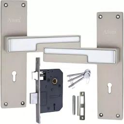 Atom Zinc Alloy Silver Door Handle Lock Set, MH-ZN-O47-KY-SS-14