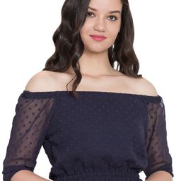 Hive91 Women Off-Shoulder Puff Sleeve Smocked Crop Blouson Top-image-30