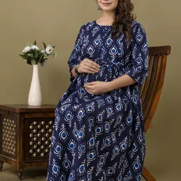 Nayo Ethnic Motifs Print Maternity Empire Dress-image-33