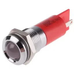 RS PRO Red Panel Mount Indicator, Mounting Hole Size 14 mm, Termination Type Solder Tab, IP Rating IP67, Model No 205296-44