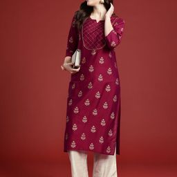Anouk Women Ethnic Motifs Printed Regular Thread Work Kurta with Palazzos-6