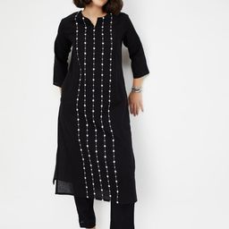 max Floral Embroidered Thread Work Notch Neck Straight Kurta with Trousers-picture-3