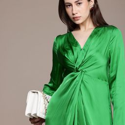 French Connection Twisted Detailed Satin Finish A-Line Maxi Party Dress-picture-56