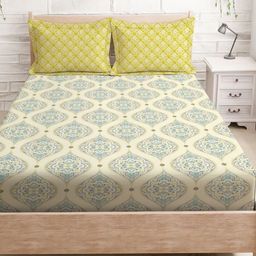 MAYFAIR HOMES LONDON Beige Printed Cotton Printed 128 TC Queen Bedsheet Set 2.54 x 2.24 m-image-98