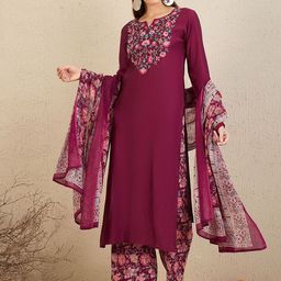 Anouk Women Floral Embroidered Regular Straight Kurta with Palazzos & Dupatta-image-28