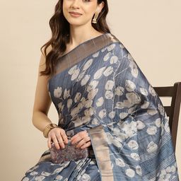 Silk Land Floral Printed Zari Block Print Saree-image-68