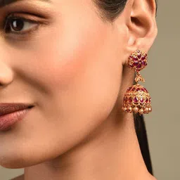 JAYPORE Dome Shaped Stone Studded Jhumkas-52