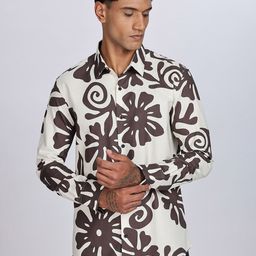 Eszett Floral Printed Long Sleeves Spread Collar Pure Cotton Regular Fit Casual Shirt-image-38