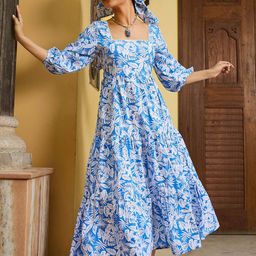 Pink Paprika by SASSAFRAS Women Floral Print Puff Sleeve Fit & Flare Midi Dress-image-61