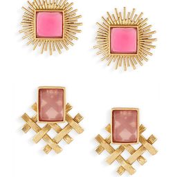 AMI Set Of 2 Gold-Plated Artificial Stones Studded Square Shaped Studs image 2