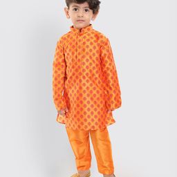 Vastramay Full Sleeves All Over Tree Motif Printed Kurta & Pajama Set - Orange-picture-12