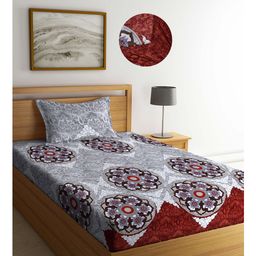 Arrabi Grey Indian TC Cotton Blend Single Size Fitted Bedsheet with 1 Pillow Cover-image-66