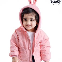 Babyoye Full Sleeves Hooded Quilted Jacket Solid Colour- Pink-image-57