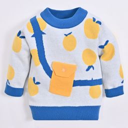 Kookie Kids Full Sleeves Pullover Sweater with Lemon Design - Blue & Yellow-picture-33