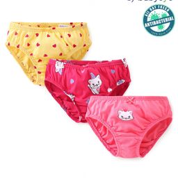 Babyoye Eco Conscious Cotton Knit Panties With Floral Print Pack Of 3 - Red & Yellow-image-84
