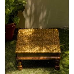 Araana Home Low height stool with golden work on top - Brown & Golden-image-51
