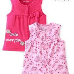 Babyoye Eco Conscious 100% Cotton with Eco Jiva Finish Sleeveless Vests Florl Print Pack Of 2 - Pink & Red-picture-34