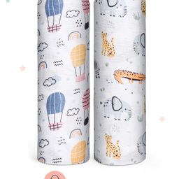 Zoe 100% Cotton Muslin Multipurpose Swaddle Wrap Pack of 2 Hot Air Balloon Print- Multicolour-picture-1