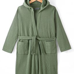 Pine Kids Bath Robe with Hood Full Sleeves - Olive Green-image-46