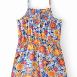 Babyhug 100% Cotton Knit Single Jersey Singlet Sleeves Jumpsuits with Floral Print - Multicolour-image-50