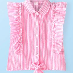 Babyhug Cotton Woven Sleeveless Striped Top with  Frill & Knot Detailing  - Pink-image-54
