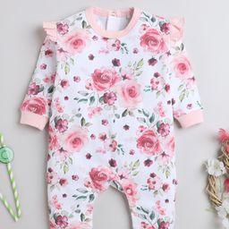 BUMZEE Full Sleeves Floral Printed Romper With Headband - White & Pink-picture-10