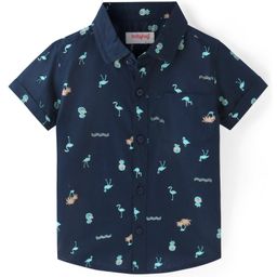 Babyhug Cotton Woven Half Sleeves Shirt with Flamingos Print - Navy Blue-image-35