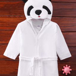 Ben Benny Terry Cotton Hooded Full Sleeves Bath Robe With Panda Applique -White-image-93