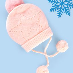 Babyhug Woollen Tie Knot Cap with Pom Pom - Peach-image-73