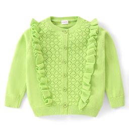 Babyhug Knitted Full Sleeves Front Open  Sweater with Cable Knit Design - Lime Green-image-42