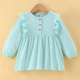 Zero Sinker Knit Full Sleeves Solid Color Frock with Frill Detailing - Aqua Blue-image-34