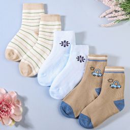 KIDLINGSS Pack Of 3 Solid & Stripes Print Ankle Length Anti Bacterial Socks -Multi Colour-picture-23