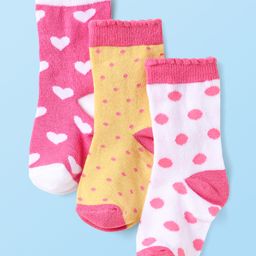Cute Walk By Babyhug Anti-Bacterial Ankle Length Socks with Heart & Polka Dots Pack of 3 - Pink & White-image-15