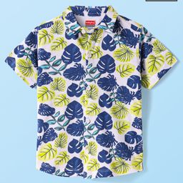 Babyhug Cotton Knit Half Sleeves Shirt With Leaf Print - White-image-62