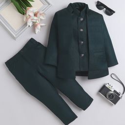 Fourfolds Cotton Full Sleeves Textured 3 Piece Party Suit Set - Turquoise-picture-19