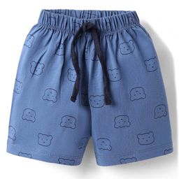 Pink Rabbit Single Jersey Kint Above Knee Length Shorts with Teddy Print - Blue-image-85