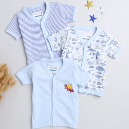 BUMZEE Cotton Knit Half Sleeves Jhablas with Stripes & Whales Print Pack of 3 - Blue-picture-14