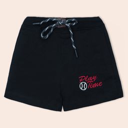 Nino Togs Cotton Play Time Text Embroidered Shorts - Black-image-89
