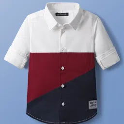 Pine Kids Cotton Woven Full Sleeves Color Block Shirt - White & Red-picture-22