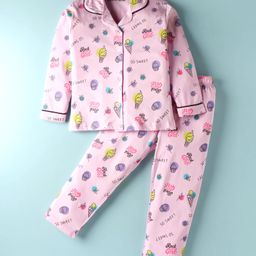 Doreme Single Jersey Knit Full Sleeves Co-ords Night Suit with Ice Cream Print - Pink-picture-48