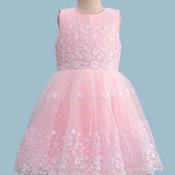 Pine Kids Knit Sleeveless Flared Party Dress with Floral Embroidery - Pink-picture-2