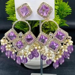Crown Fabulous Jewellery Gold-Plated Artificial Stones Studded & Beaded Drop Earrings-25