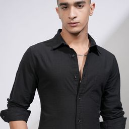 HIGHLANDER Men Slim Fit Spread Collar Textured Cotton Formal Shirt-picture-43