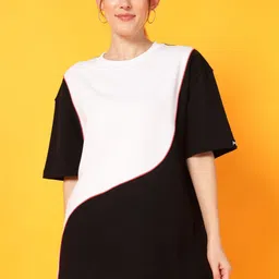 PockMAN Women Bio Finish Colourblocked Round Neck Cotton Oversized T-shirt-picture-24
